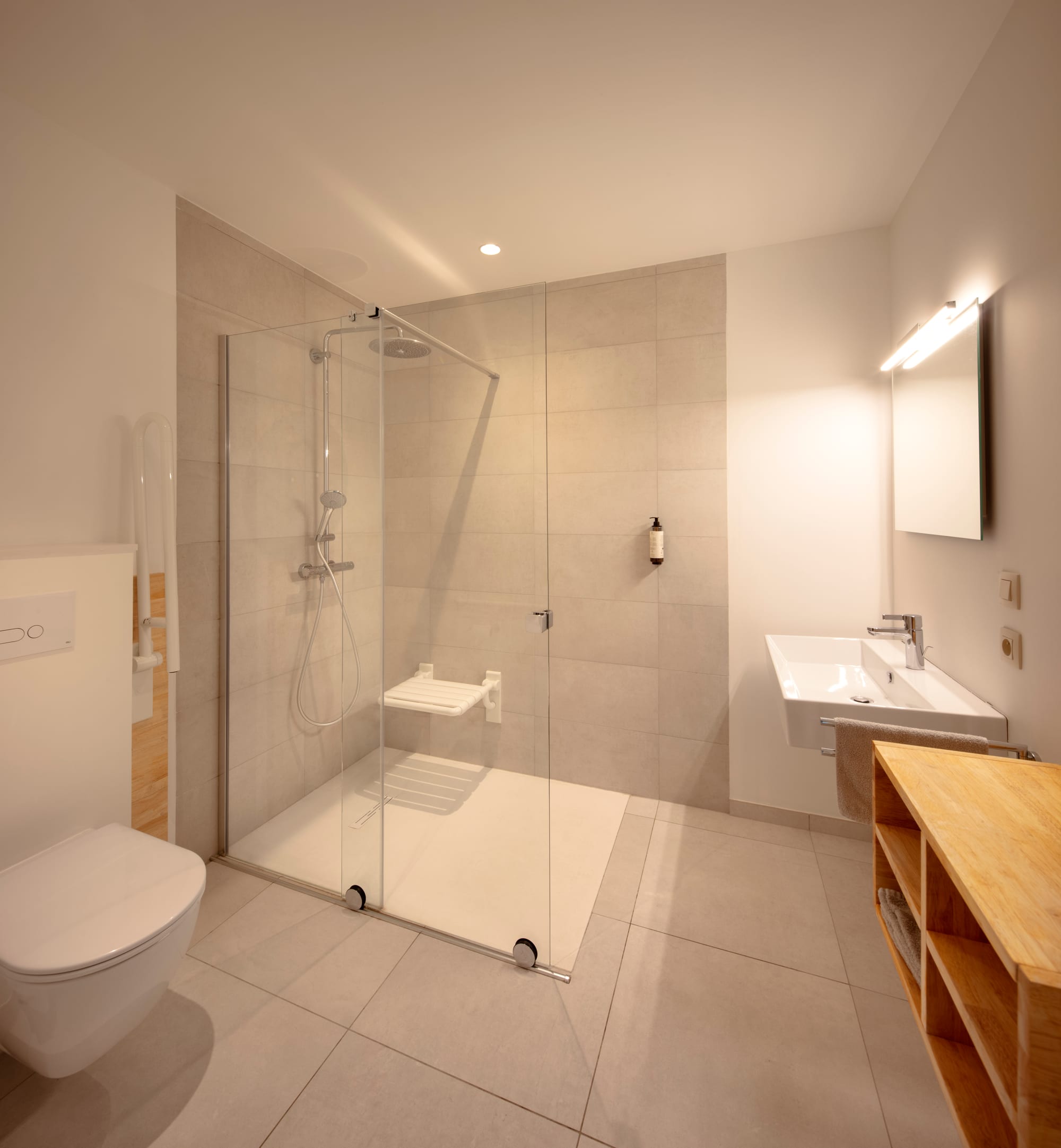Badkamer met douche en douchezitje, De Zilveren Maan