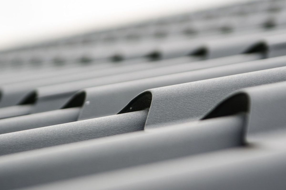 Close-up of grey metal roof sheets