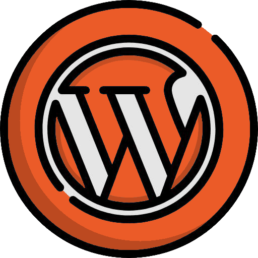 WordPress logo in oranje en wit met zwarte omlijning