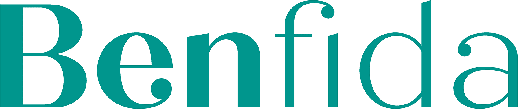Logo van Benfida in teal groen lettertype