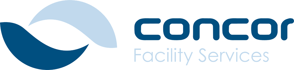 Logo van Concor Facility Services met blauw golfvormig symbool