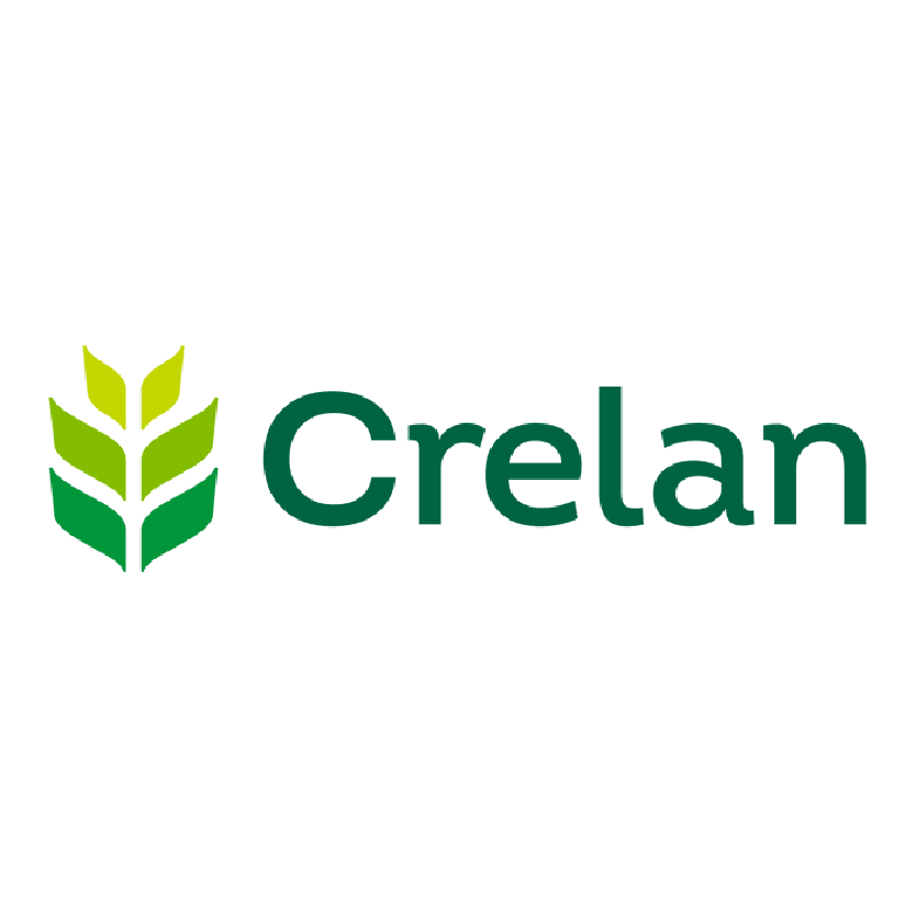 Logo van Crelan met groen graanaar icoon en donkergroene tekst