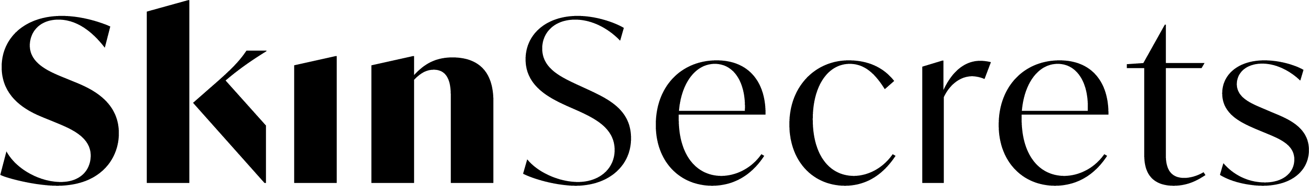 Logo van SkinSecrets in zwart-wit lettertype