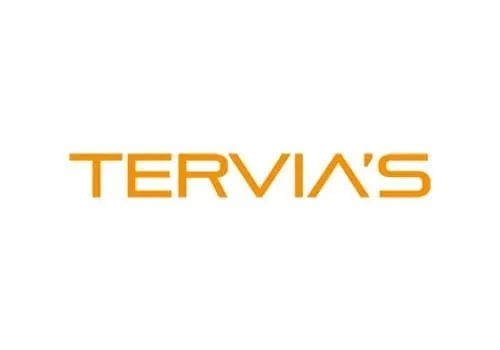Logo van Tervia's in oranje letters op witte achtergrond