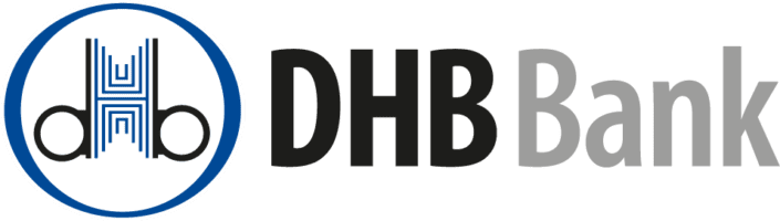 Logo van DHB Bank met blauw cirkelsymbool en zwart-grijze tekst