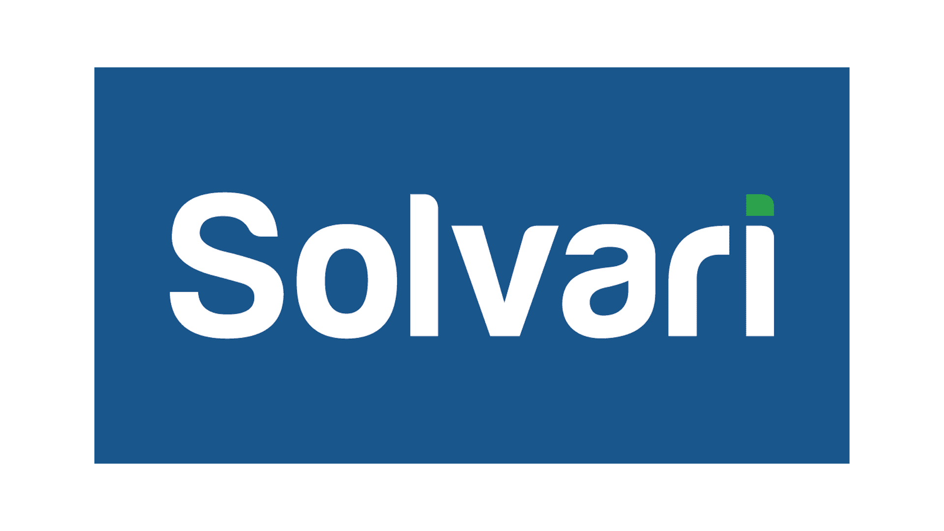Logo van Solvari op blauwe achtergrond met groen accent