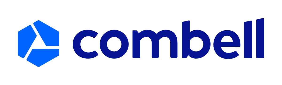 Combell logo in donkerblauw met geometrisch icoon