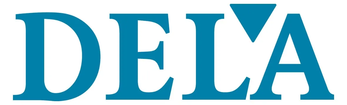 Logo van DELA in blauw