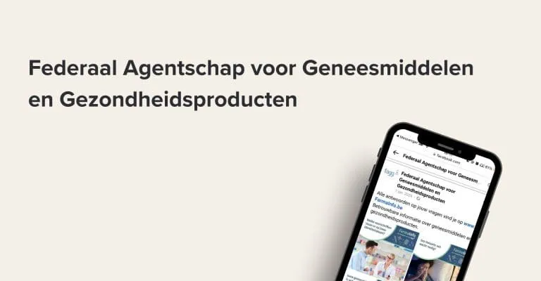 Smartphone met de website van het Federaal Agentschap voor Geneesmiddelen