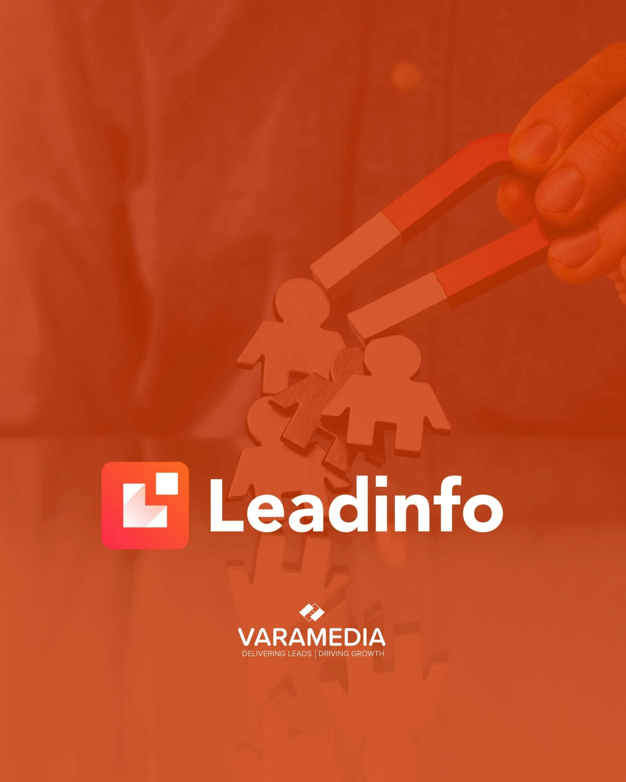 Leadinfo en Varamedia logo's op rode achtergrond met pincet en poppetjes